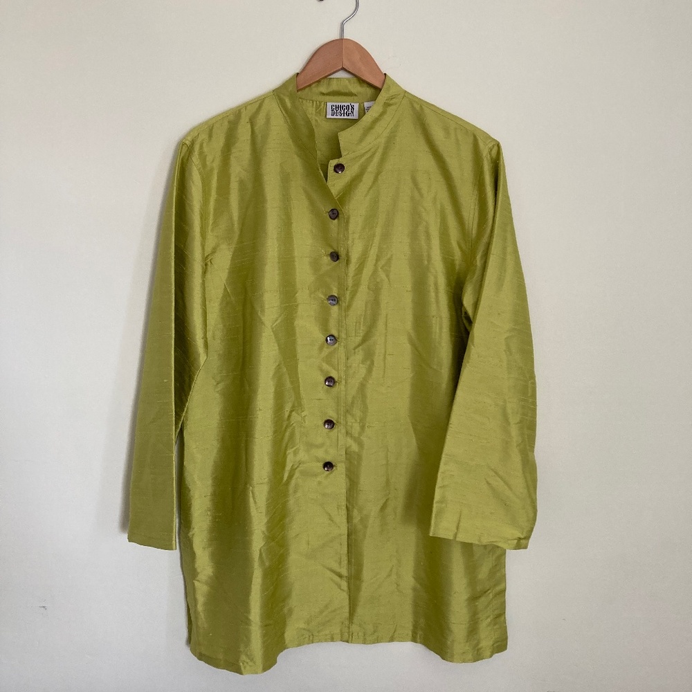 Vintage 90’s Chico’s Chartreuse Green Raw Silk Shirt